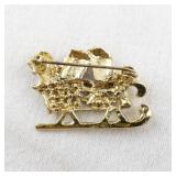 Holiday Sleigh Brooch with Rhinestones and Gift Accents