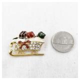 Holiday Sleigh Brooch with Rhinestones and Gift Accents