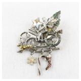 Holiday Fairy Sleigh Brooch with Charms and Rhinestone Accents
