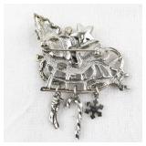 Holiday Fairy Sleigh Brooch with Charms and Rhinestone Accents