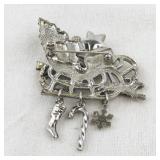 Holiday Fairy Sleigh Brooch with Charms and Rhinestone Accents