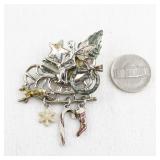 Holiday Fairy Sleigh Brooch with Charms and Rhinestone Accents