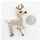 Sparkling Rhinestone Reindeer Holiday Brooch Pin