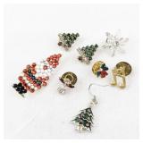Lot of 7 Vintage Holiday Brooches and Pins - Christmas Tree, Santa, Snowflake, Angel, and Music Note Designs