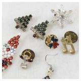 Lot of 7 Vintage Holiday Brooches and Pins - Christmas Tree, Santa, Snowflake, Angel, and Music Note Designs