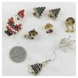 Lot of 7 Vintage Holiday Brooches and Pins - Christmas Tree, Santa, Snowflake, Angel, and Music Note Designs