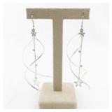 Pair of Silver Spiral Dangle Earrings with Star Accents