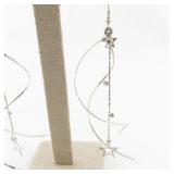 Pair of Silver Spiral Dangle Earrings with Star Accents