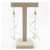 Pair of Silver Spiral Dangle Earrings with Star Accents