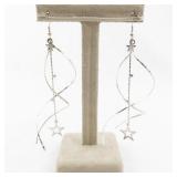 Pair of Silver Spiral Dangle Earrings with Star Accents
