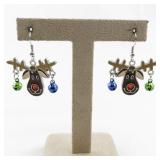 Reindeer Holiday Dangle Earrings with Bells