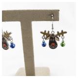 Reindeer Holiday Dangle Earrings with Bells