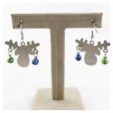 Reindeer Holiday Dangle Earrings with Bells