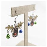 Reindeer Holiday Dangle Earrings with Bells