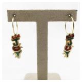 Festive Joy Hoop Earrings with Red and Green Enamel Charms