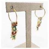Festive Joy Hoop Earrings with Red and Green Enamel Charms