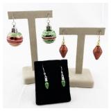 Set of 3 Pairs Holiday Ornament Earrings with Glitter Finish