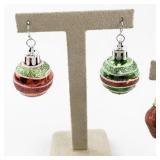 Set of 3 Pairs Holiday Ornament Earrings with Glitter Finish