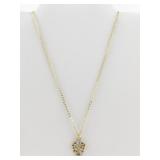 Gold Tone Angel Pendant Necklace with Red and Clear Stones