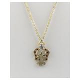 Gold Tone Angel Pendant Necklace with Red and Clear Stones