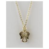 Gold Tone Angel Pendant Necklace with Red and Clear Stones