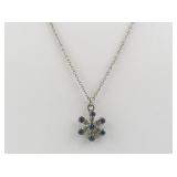 Silver-Tone Necklace with Blue Stone Snowflake Pendant