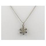 Silver-Tone Necklace with Blue Stone Snowflake Pendant
