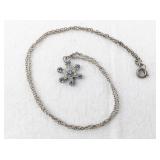 Silver-Tone Necklace with Blue Stone Snowflake Pendant