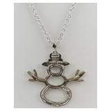Silver Tone Snowman Pendant Necklace with Chain