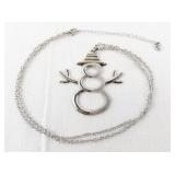 Silver Tone Snowman Pendant Necklace with Chain