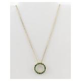 Gold Tone Necklace with Green Gemstone Circle Wreath Pendant