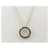 Gold Tone Necklace with Green Gemstone Circle Wreath Pendant