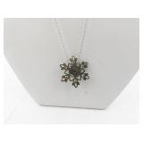 Silver-Tone Snowflake Pendant Necklace with Clear Rhinestones