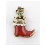 Vintage Dog in Christmas Stocking Brooch Pin