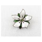 David Andersen Norway Sterling White Enamel Flower Brooch