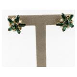 Vintage Green Rhinestone and Faux Pearl Screwback Earrings