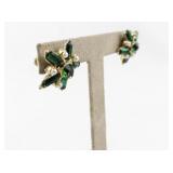 Vintage Green Rhinestone and Faux Pearl Screwback Earrings