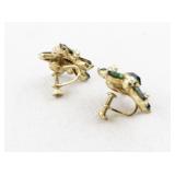 Vintage Green Rhinestone and Faux Pearl Screwback Earrings