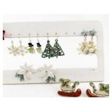 Collection of Christmas Holiday Earrings and Festive Pins