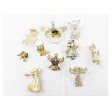Collection of 10 Angel Themed Pins and Brooches Assorted Metals