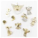 Collection of 10 Angel Themed Pins and Brooches Assorted Metals