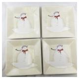 Set of 4 Oneida Snowmates Square Dessert Plates with Snowman Design