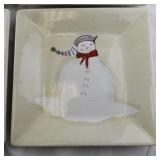 Set of 4 Oneida Snowmates Square Dessert Plates with Snowman Design