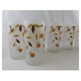 Set of 8 Vintage Jewel T Frosted Glasses with Autumn Floral Design