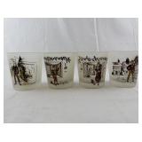 Set of 4 Frosted Glasses with Charles Dickens Character Illustrations