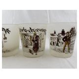 Set of 4 Frosted Glasses with Charles Dickens Character Illustrations