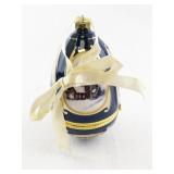 Mr. Christmas Blue Porcelain Hinged Egg Ornament with Church Scene