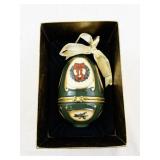 Mr. Christmas Porcelain Hinged Egg Ornament with Wreath Design and Ribbon