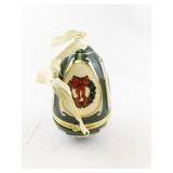Mr. Christmas Porcelain Hinged Egg Ornament with Wreath Design and Ribbon