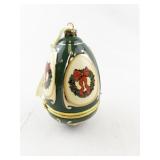 Mr. Christmas Porcelain Hinged Egg Ornament with Wreath Design and Ribbon